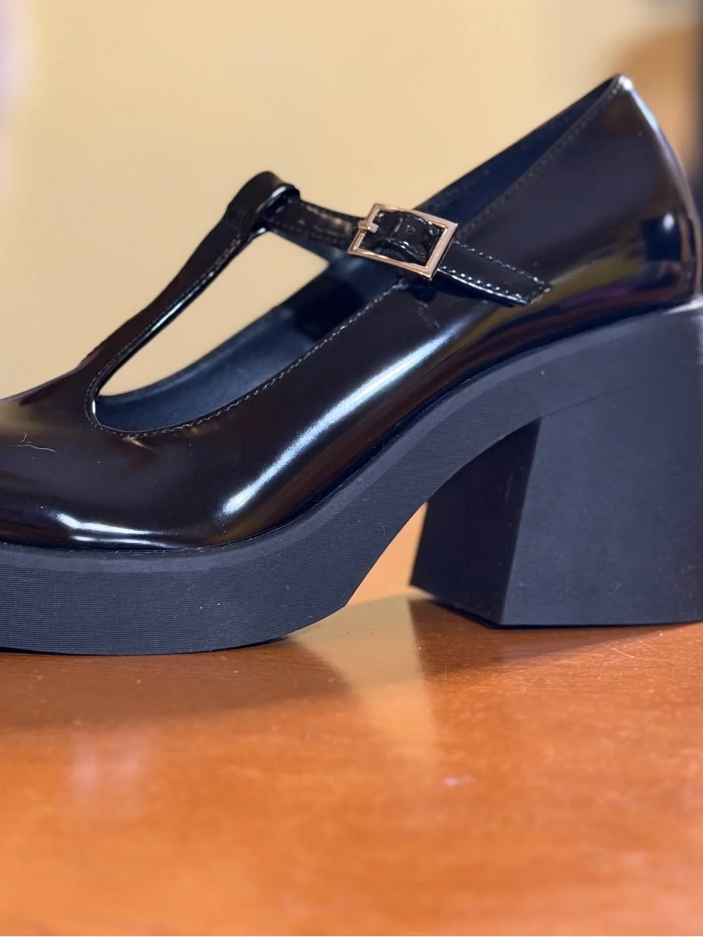 Madden Girl Black Patent T‑Strap Platform Mary Jane Heels